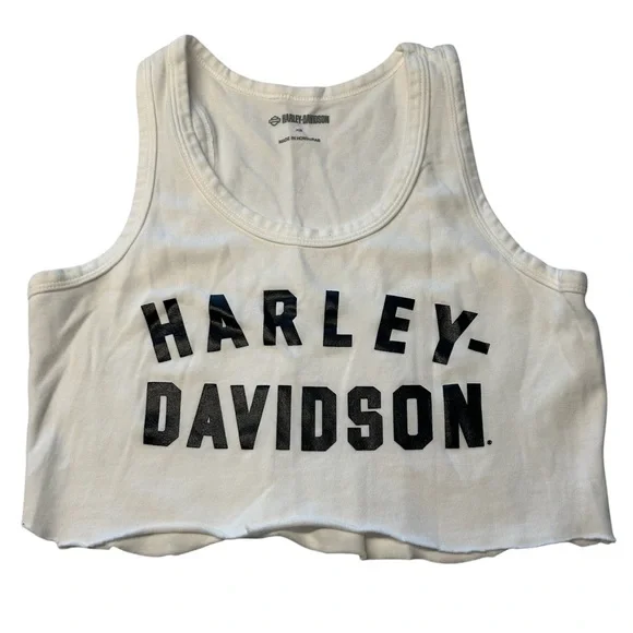 Harley Davidson Size XS Cuttoff Crop Tank Top White Black Moto Biker Grunge Alt - Picture 2 of 6